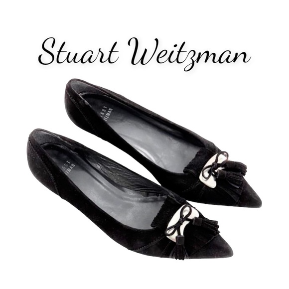 Stuart Weitzman Black Suede Tassel Kitten Heels Size 5.5 - Picture 1 of 12